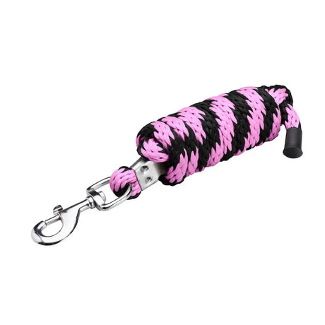 Pink and black braided firefoot polypropylene soft feel lead rope with silver metal clip for horses