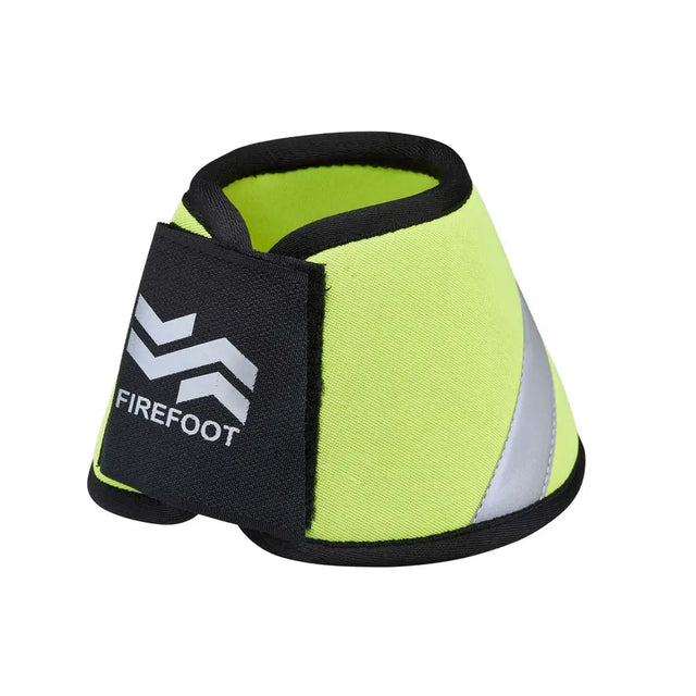Bright neon green and black firefoot reflective bell boots with silver stripe for horse hoof protection