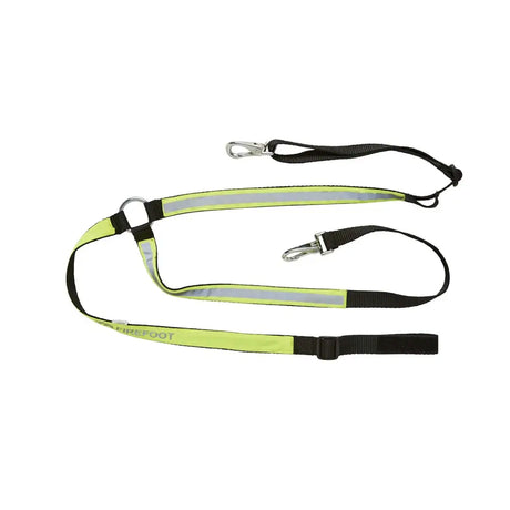 Bright lime green and black reflective breastplate leash with silver hardware from firefoot reflective breastplate collection