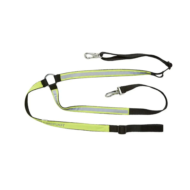 Bright lime green and black reflective breastplate leash with silver hardware from firefoot reflective breastplate collection