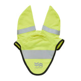 Bright yellow firefoot reflective ear bonnet with silver reflective stripes and black trim for visibility and safety