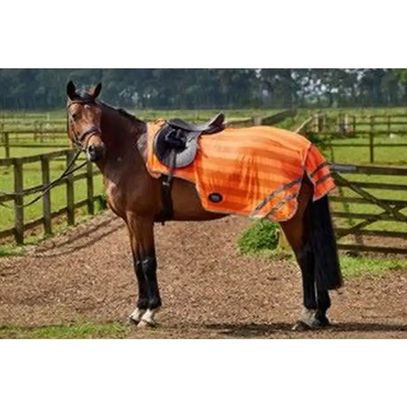 Orange striped firefoot reflective exercise sheet with reflective strips and black saddle on top