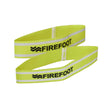 Bright yellow reflective hat band with black firefoot branding and white stripes for firefoot reflective hats