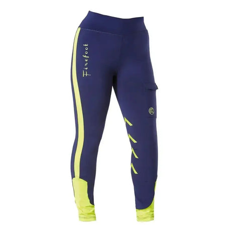 Navy blue and neon yellow firefoot ripon reflective breeches kids with side stripe cargo pocket and geometric accents