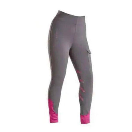 Firefoot Ripon Riding Leggings Stretch Ladies Breeches With Pocket - Charcoal / Plum 34&quot; Firefoot Legwear Barnstaple Equestrian Supplies