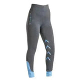 Black and light blue firefoot ripponden riding leggings stretch breeches with sleek fit and subtle thigh branding