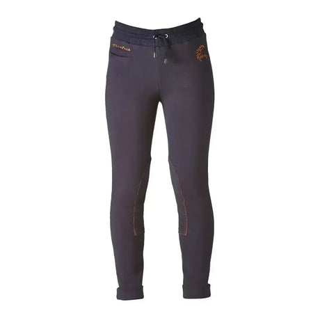 Black firefoot saltaire jodhpurs with drawstring waist gold embroidery and reinforced knee panels for casual ladies wear
