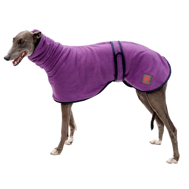 A cozy purple firefoot sighthound fleece jumper with navy trim and red star logo made from double thickness polar fleece