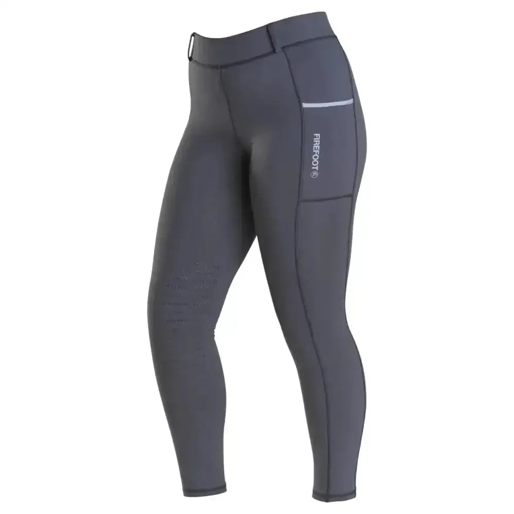Dark gray firefoot thirsk fleece lined breeches with high waist and side pocket for kids in charcoal blue
