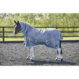 Gray horse blanket firefoot turnout rug fixed neck 200gm grey with teal trim and reflective waterproof design