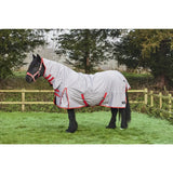 Gray firefoot turnout rug zero fill fixed neck grey with red trim and adjustable straps for equestrian use