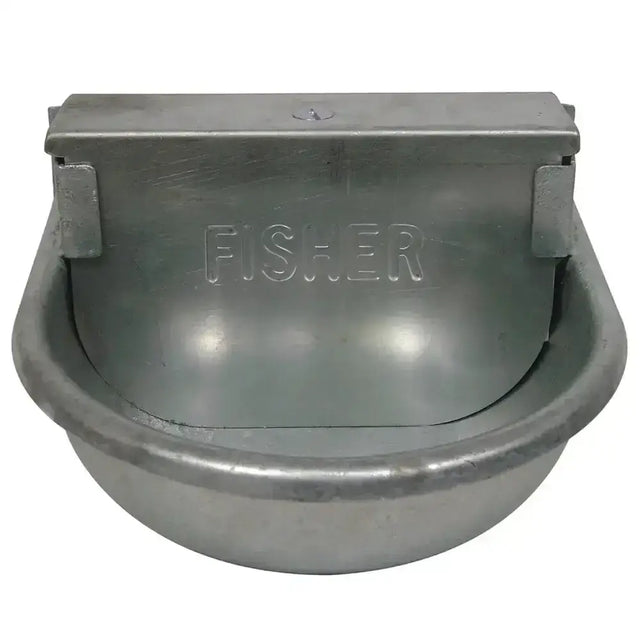 Gray metallic fisher alvin a102 drinker with hinged lid and embossed fisher branding for livestock watering