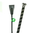 Black and gray striped fleck short riding crop with a silver-tipped nubuck handle and nylon braided fibreglass shaft