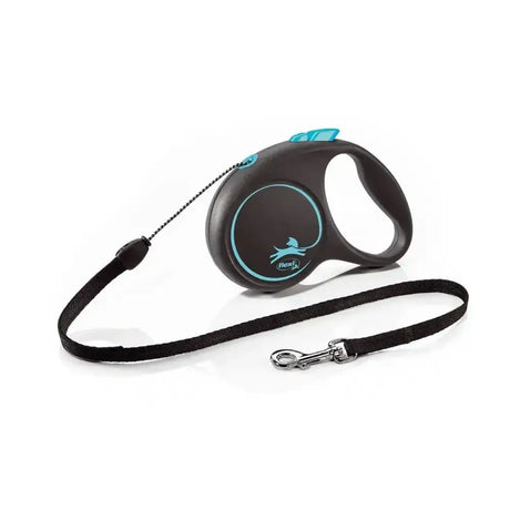 Flexi black design retractable dog leash with modern ergonomic design and perfected tape guidance in black and teal