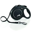 Black flexi classic tape leash with sleek ergonomic handle and silver metal clasp 5 m length