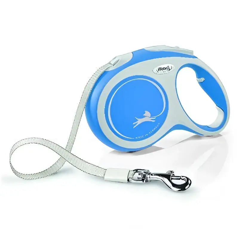 Blue and silver flexi comfort tape l new retractable dog leash with ergonomic handle and rexy brand logo, 5 m length