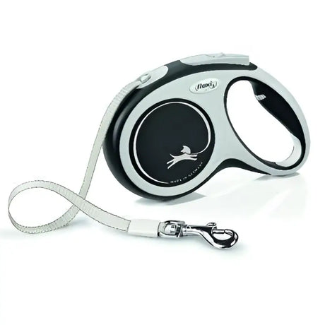 Silver and black flexi comfort medium retractable dog lead with sleek design and hendy branding on casing