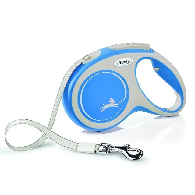 Blue and silver flexi comfort tape medium retractable dog leash with sleek ergonomic design and 5 m tape length