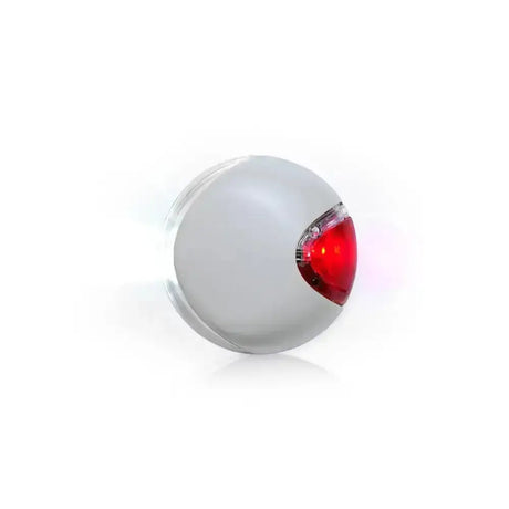 A sleek matte white spherical bicycle tail light with red led section from the flexi led lighting system light grey