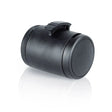 Black cylindrical pet waste bag dispenser with molded plastic lid and handle from flexi multi box range