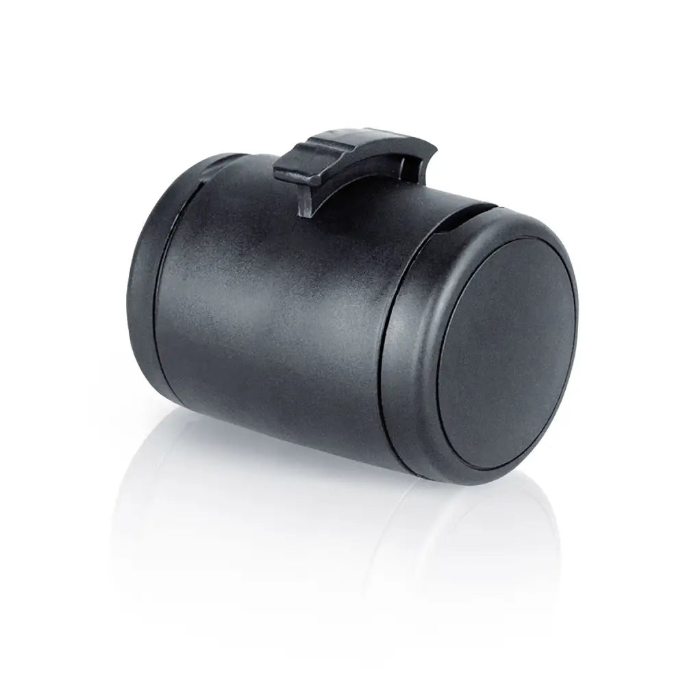 Black cylindrical pet waste bag dispenser with molded plastic lid and handle from flexi multi box range