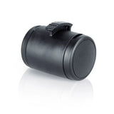 Black cylindrical pet waste bag dispenser with molded plastic lid and handle from flexi multi box range