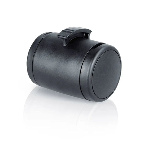 Black cylindrical pet waste bag dispenser with molded plastic lid and handle from flexi multi box range