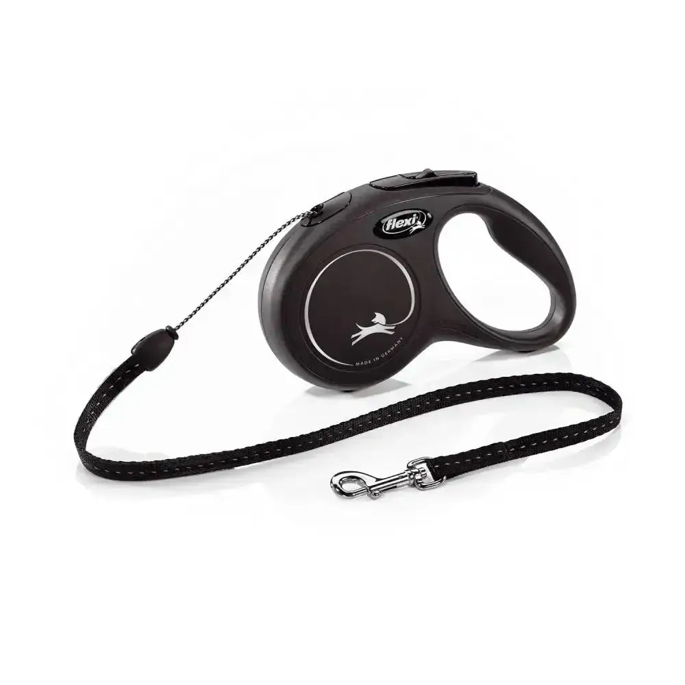 Black flexi new classic cord retractable dog leash with modern ergonomic design and perfected tape guidance strap