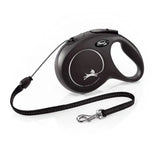 Black flexi new classic cord black dog leash with modern ergonomic design and perfected tape guidance strap with white stitching