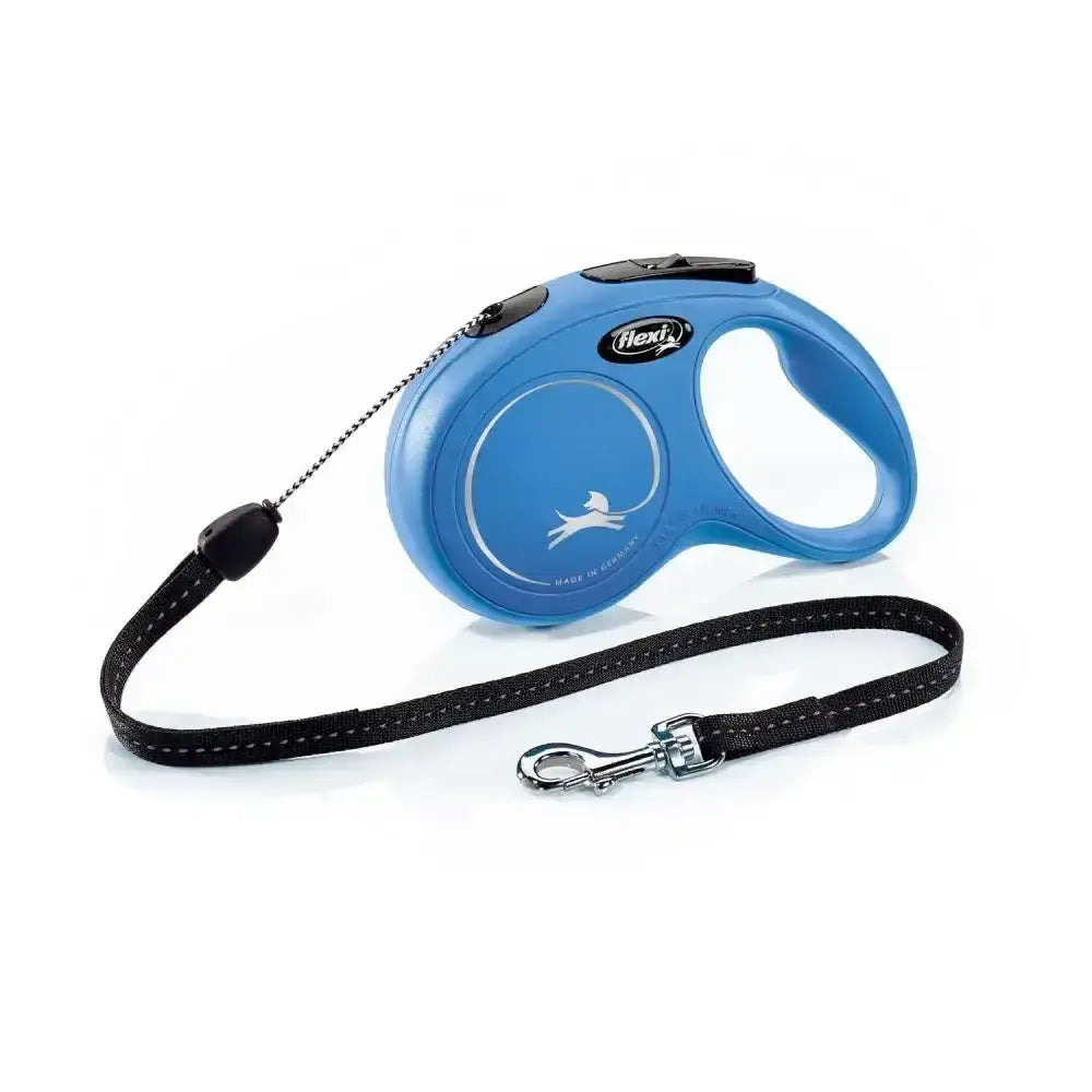 Blue flexi new classic cord leash with black woven strap silver clasp modern ergonomic design perfected tape guidance