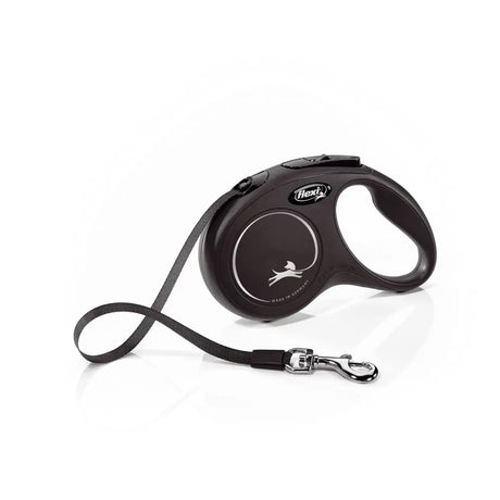Black retractable dog leash flexi new classic tape black with modern ergonomic design and silver metal clasp perfect for walking