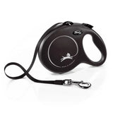 Black retractable dog leash with modern ergonomic design and perfected tape guidance in classic tape black color