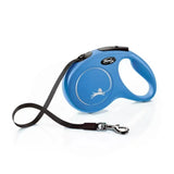 Blue retractable dog leash flexi new classic tape blue with modern ergonomic design and perfected tape guidance