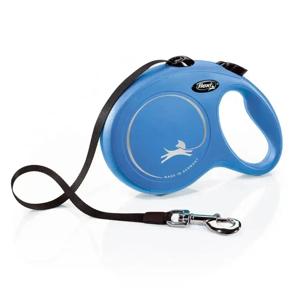 Flexi new classic tape blue retractable dog leash with modern ergonomic design and perfected tape guidance in blue
