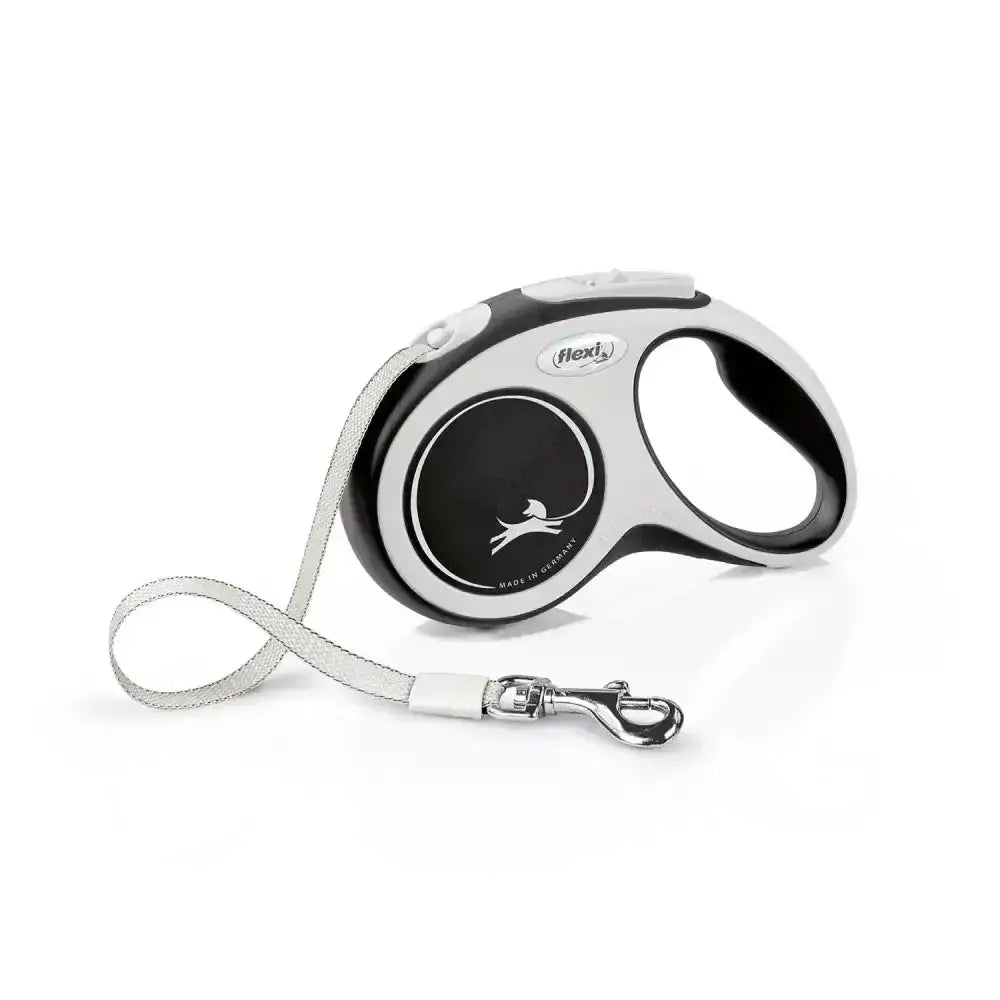 Black and silver flexi new comfort tape black retractable dog leash with extra robust tape and metal clasp perfect for walks