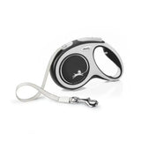 Silver and black flexi new comfort tape black retractable dog leash with extra robust tape and perfected tape guidance