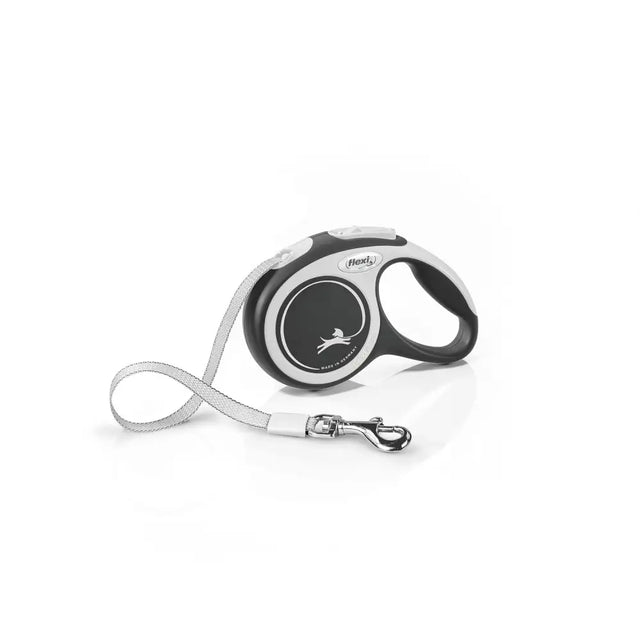 Black and silver flexi new comfort tape black leash with ergonomic handle and extra robust tape for perfected tape guidance