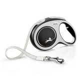 Silver and black flexi new comfort tape black dog leash with extra robust tape and sleek ergonomic handle