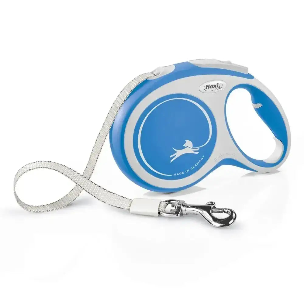 Flexi new comfort tape blue retractable dog leash with extra robust tape and silver metal clasp for easy use