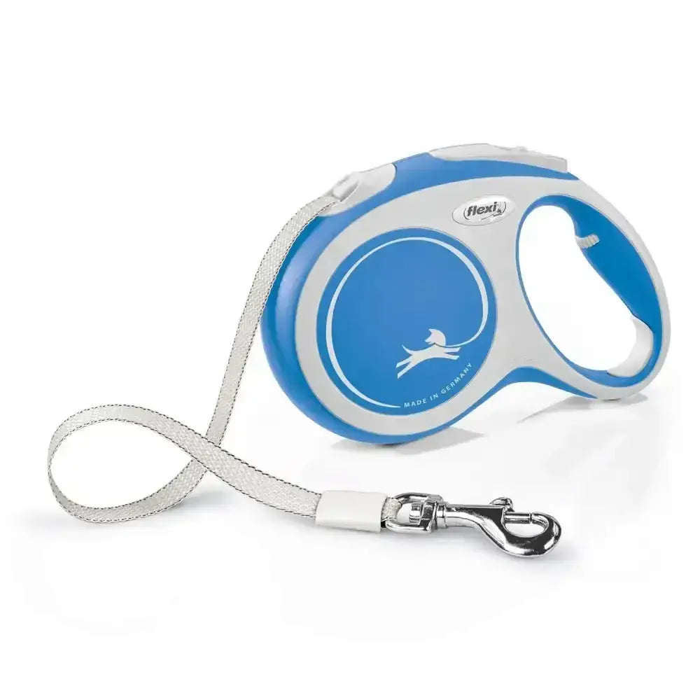 Flexi new comfort tape blue retractable dog leash with extra robust tape and silver metal clasp for easy use
