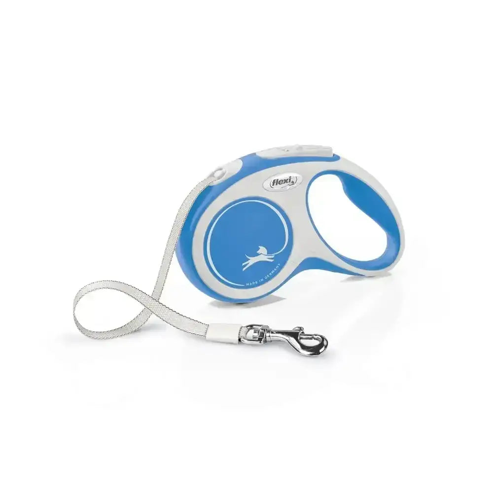 Flexi new comfort tape blue retractable dog leash with extra robust tape and silver metal clasp for secure walks