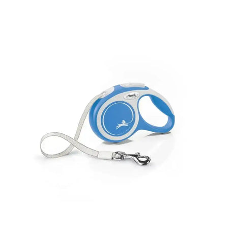 Blue and white flexi new comfort tape blue retractable dog leash with extra robust tape and silver metal clasp