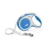 Flexi New Comfort Tape blue retractable dog leash with extra robust tape and silver metal clasp for perfect tape guidance