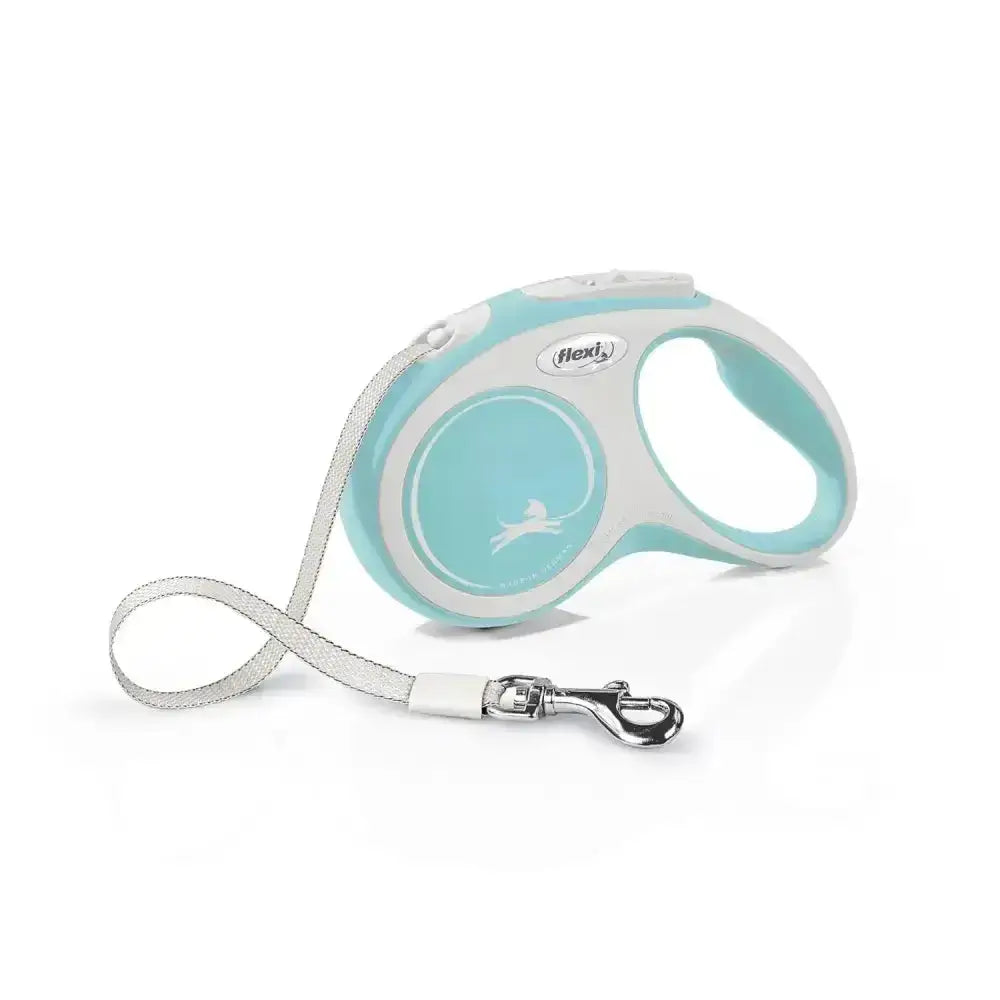 Flexi new comfort tape light blue retractable dog leash with extra robust tape and silver metal clasp for easy control