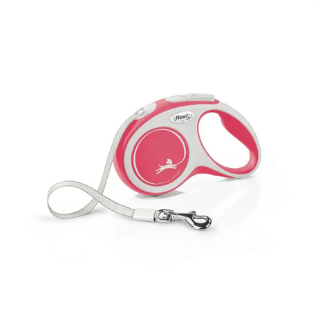 Pink and white flexi new comfort tape red retractable dog leash with extra robust tape and silver metal clasp