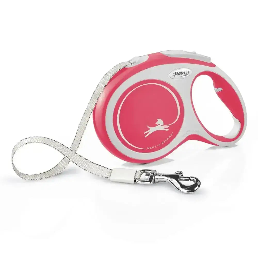 Pink and white flexi new comfort tape red retractable dog leash with extra robust tape and silver metal clasp