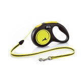 Yellow and black flexi new neon cord yellow retractable dog leash with enhanced visibility and perfected tape guidance