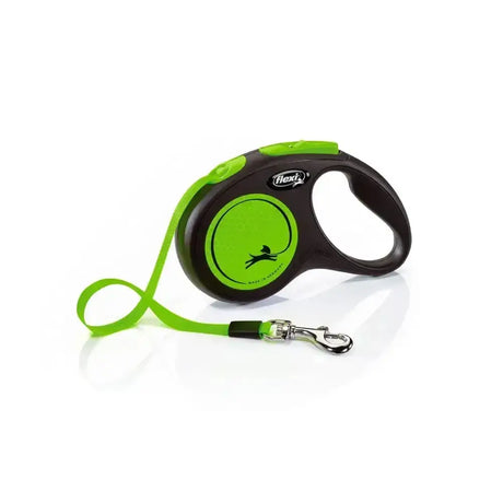 Vibrant lime green and black flexi new neon tape green retractable dog leash with perfected tape guidance and enhanced visibility