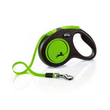 Flexi New Neon Tape Green retractable dog leash with vibrant neon tape green, ergonomic handle, and enhanced visibility