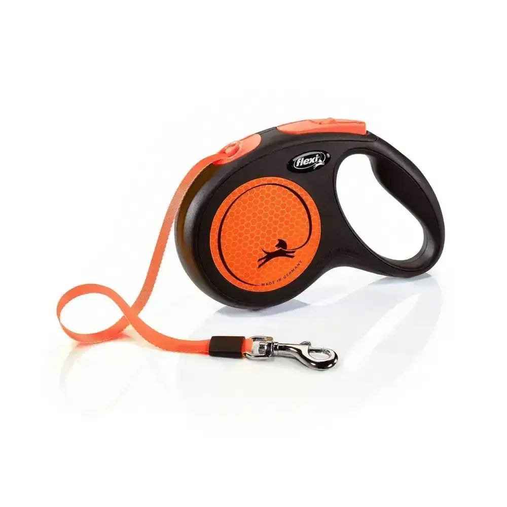 Flexi new neon tape orange retractable lead with perfected tape guidance and enhanced visibility honeycomb handle design